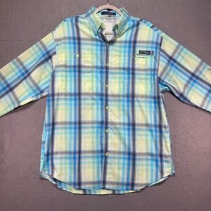 Columbia Men's Super Tamiami Plaid Long Sleeve Fishing Shirt Sun Protection M